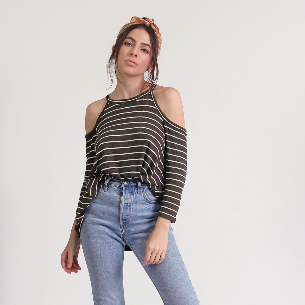 Striped cutout back waffle knit top by My Beloved